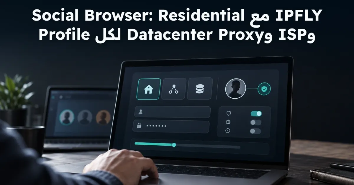 IPFLY مع Social Browser: Residential وISP وDatacenter Proxy لكل Profile