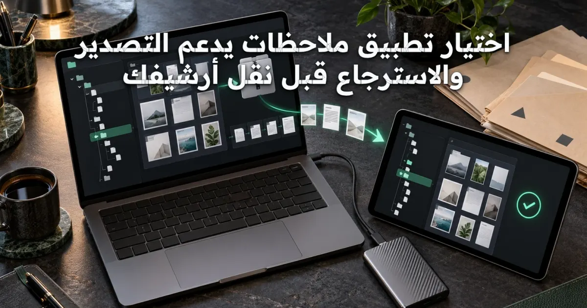 اختيار تطبيق ملاحظات يدعم التصدير والاسترجاع قبل نقل أرشيفك