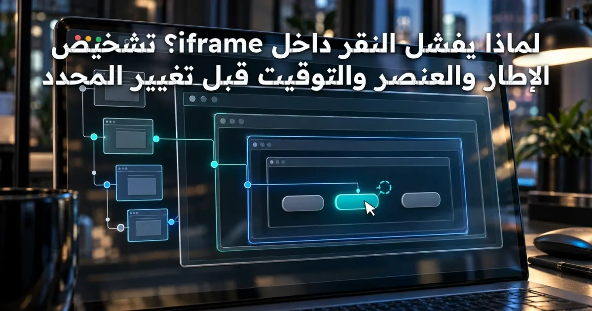 لماذا يفشل النقر داخل iframe؟ تشخيص الإطار والعنصر والتوقيت قبل تغيير المحدد
