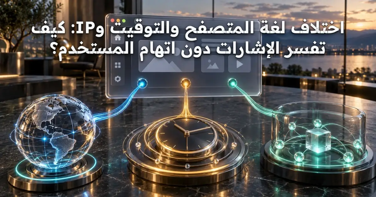 اختلاف لغة المتصفح والتوقيت وIP: كيف تفسر الإشارات دون اتهام المستخدم؟