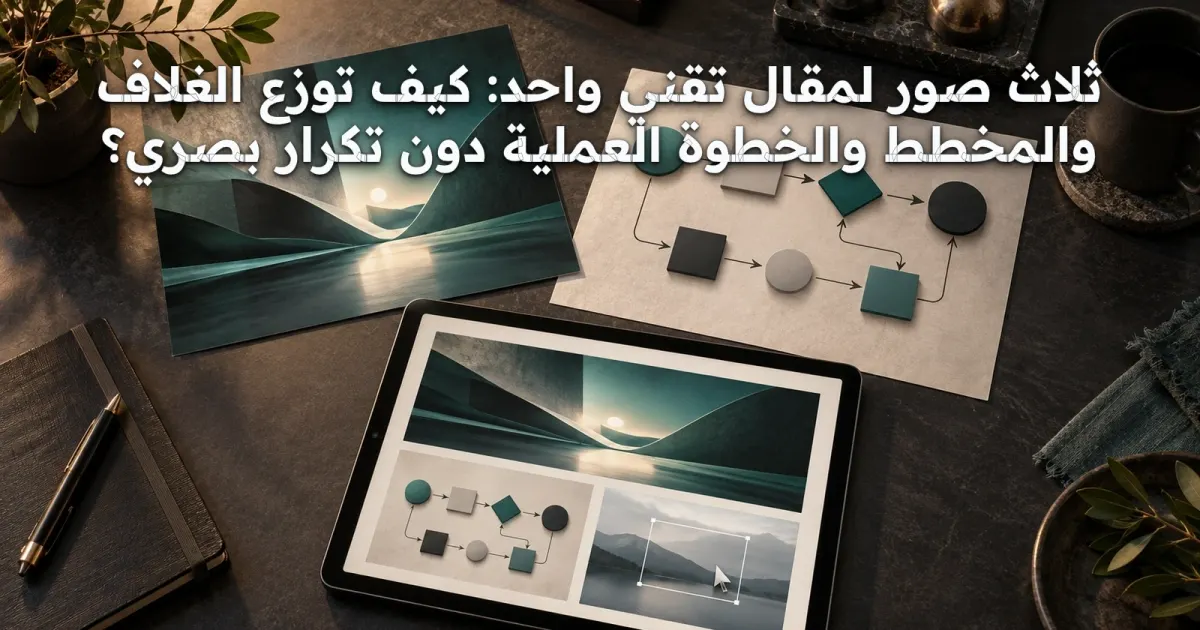 ثلاث صور لمقال تقني واحد: كيف توزع الغلاف والمخطط والخطوة العملية دون تكرار بصري؟
